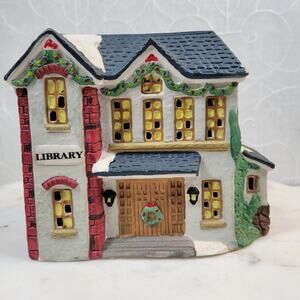 VINTAGE Winter Valley Lighted Library 6" Ceramic Christmas Holiday Decor 1994